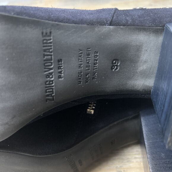 ZADIG & VOLTAIRE Lena Booties Studded Ankle Boot Ink Blue 8.5 Vtg Inspired - Picture 11 of 12